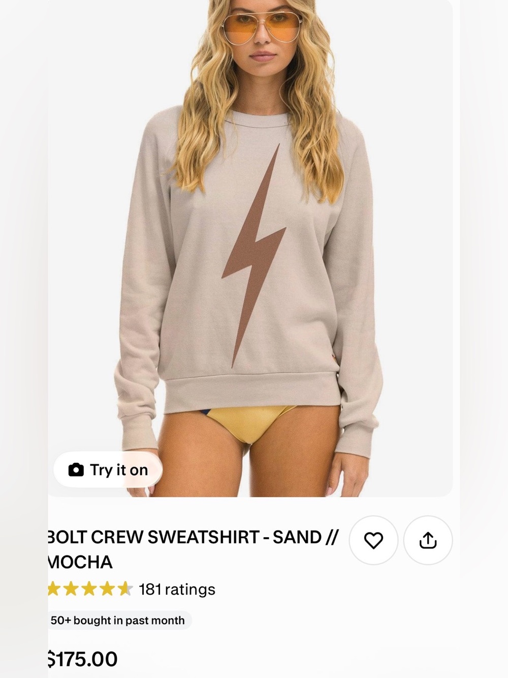 NWT! 🔖 Aviator Nation sand / mocha bolt crew neck sweatshirt - size medium $175